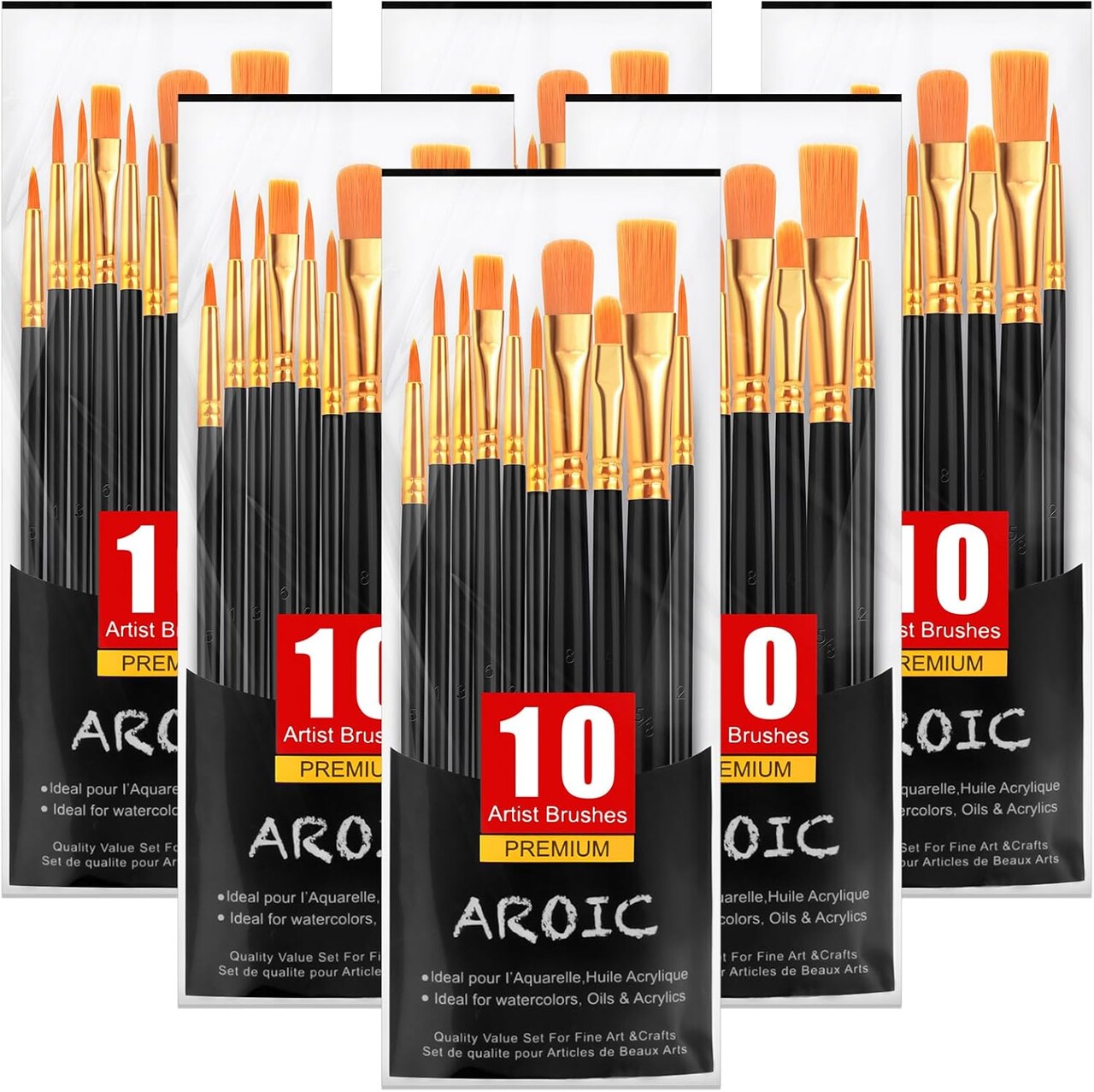Acrylic Paint Brushes, 6 Packs / 60 pcs Nylon Hair Paint Brush Set for All Purpose Oil Watercolor Painting Artist Professional Kits